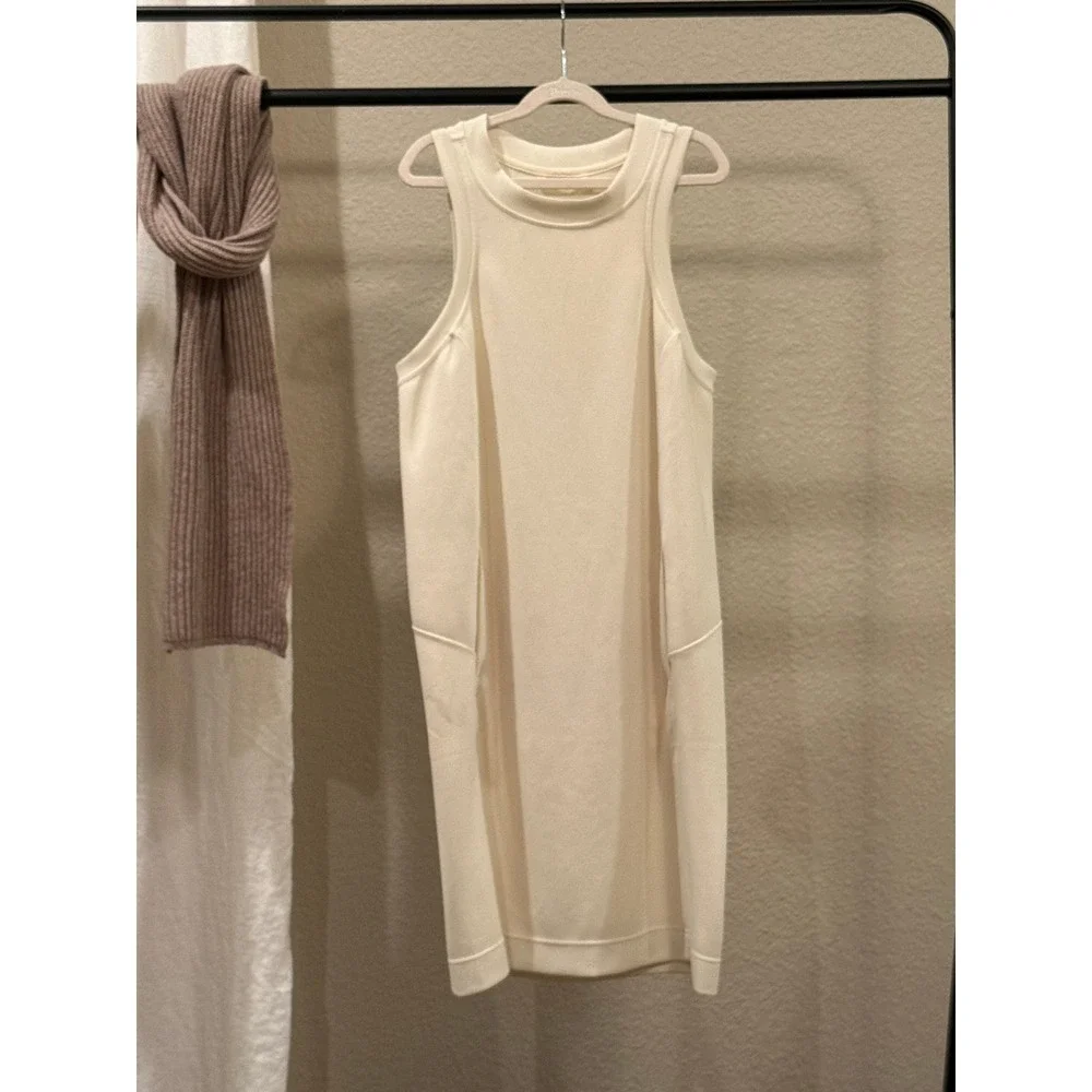 Lululemon Softstreme Sleeveless Dress Ivory Cream Midi Pockets Size 6 Athleisure